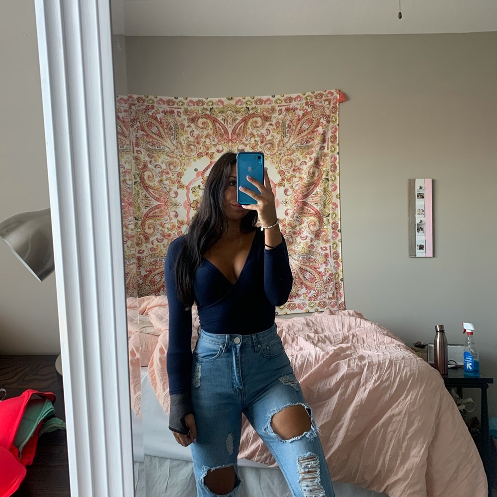 Navy long sleeve bodysuit